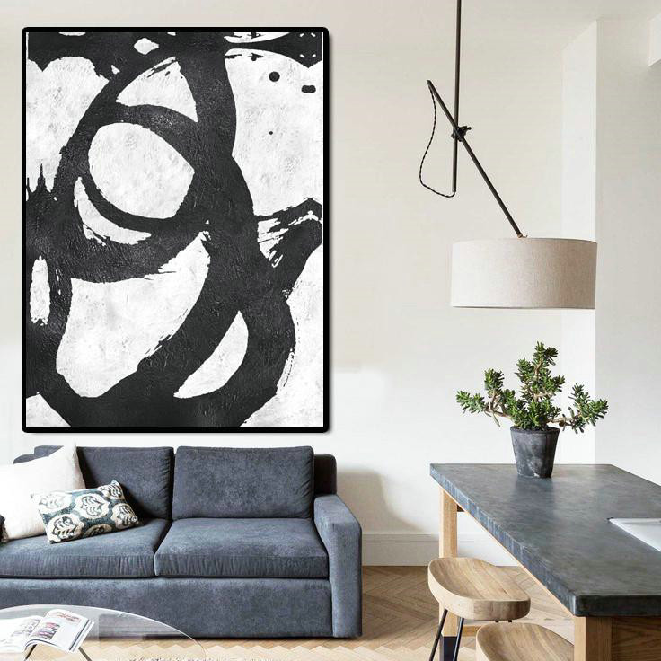 Black And White Minimal Painting On Canvas,Xl Large Canvas Art #X2V9